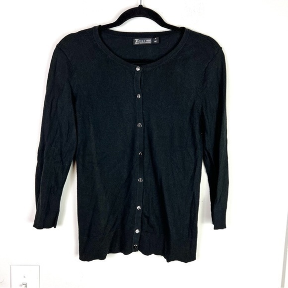 7th Avenue New York & Company cardigan womens medium black button sweater - Picture 1 of 8